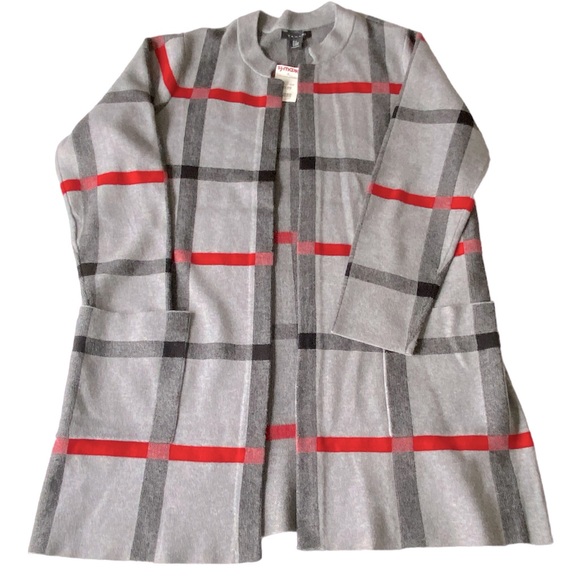 Tahari Duster Plaid Open Cardigan Sweater Coat - Picture 6 of 14